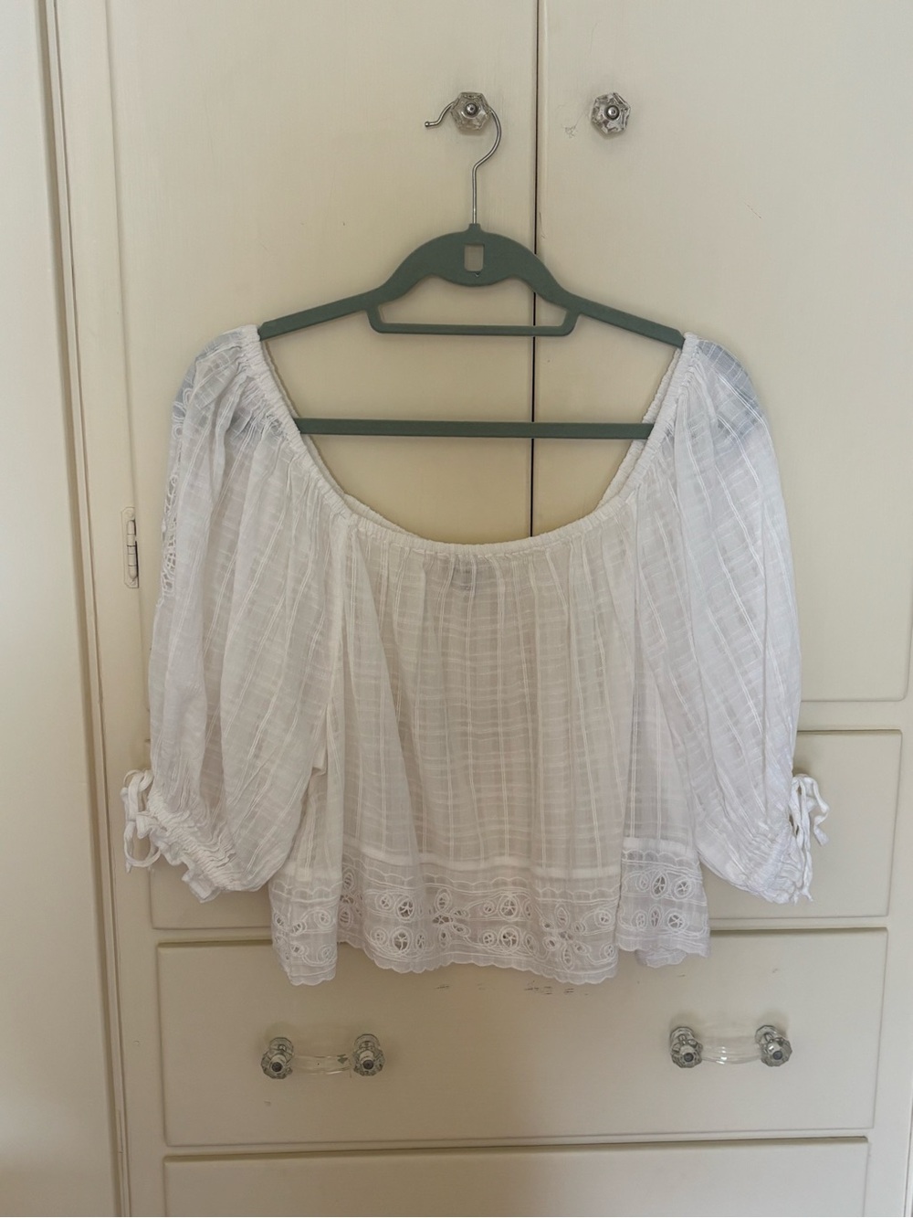 White Peasant Blouse with Lace Trim - American eagle